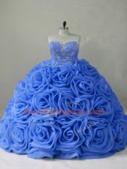 Fabulous Blue Sweetheart Neckline Beading Sweet 16 Dress Sleeveless Lace Up