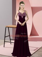 Latest Empire Prom Dress Burgundy Straps Chiffon Sleeveless Floor Length Zipper