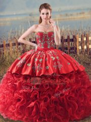 Coral Red Sleeveless Embroidery and Ruffles Lace Up Sweet 16 Dresses