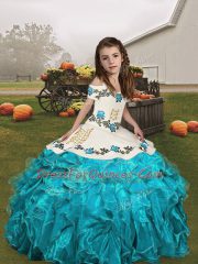 Straps Sleeveless Organza Kids Pageant Dress Embroidery and Ruffles Lace Up