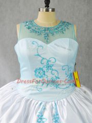 Extravagant Ball Gowns Ball Gown Prom Dress Baby Blue Scoop Fabric With Rolling Flowers Sleeveless Floor Length Lace Up