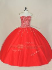 Decent Floor Length Red 15th Birthday Dress Sweetheart Sleeveless Lace Up
