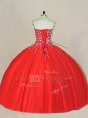 Decent Floor Length Red 15th Birthday Dress Sweetheart Sleeveless Lace Up
