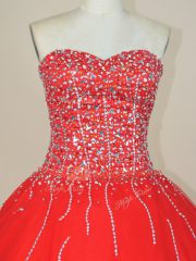 Decent Floor Length Red 15th Birthday Dress Sweetheart Sleeveless Lace Up