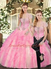 Lovely Sleeveless Lace Up Floor Length Beading and Ruffles Sweet 16 Dress