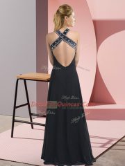 Floor Length Backless Evening Dress Peacock Green for Prom and Party with Beading