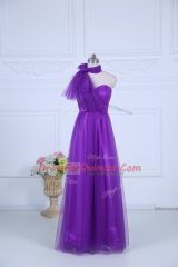 Halter Top Sleeveless Zipper Damas Dress Eggplant Purple Tulle