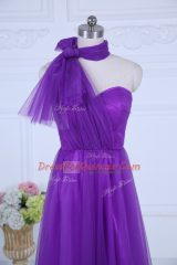 Halter Top Sleeveless Zipper Damas Dress Eggplant Purple Tulle