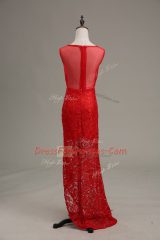 Floor Length Red Homecoming Dress Scoop Sleeveless Zipper