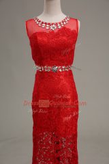 Floor Length Red Homecoming Dress Scoop Sleeveless Zipper