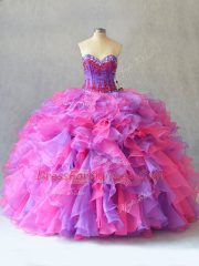 Stylish Multi-color Organza Lace Up Sweetheart Sleeveless Quinceanera Gown Beading and Ruffles