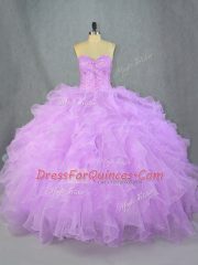 Excellent Lavender Sweetheart Lace Up Beading and Ruffles Quinceanera Gowns Sleeveless