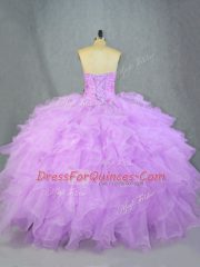 Excellent Lavender Sweetheart Lace Up Beading and Ruffles Quinceanera Gowns Sleeveless