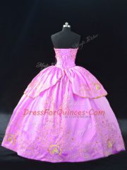 Lilac Sleeveless Embroidery Floor Length 15 Quinceanera Dress