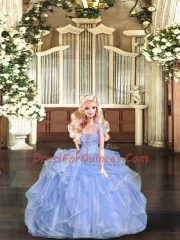 Fashionable Floor Length Lavender Quinceanera Gowns Strapless Sleeveless Lace Up