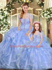 Fashionable Floor Length Lavender Quinceanera Gowns Strapless Sleeveless Lace Up