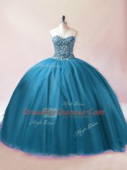 Tulle Sleeveless Floor Length Ball Gown Prom Dress and Beading
