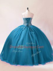 Tulle Sleeveless Floor Length Ball Gown Prom Dress and Beading