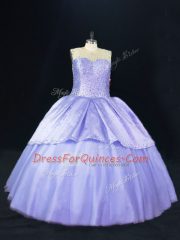 Ball Gowns Quinceanera Dresses Lavender Scoop Tulle Sleeveless Floor Length Lace Up