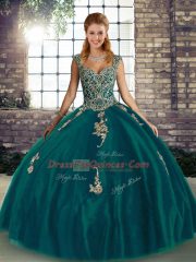 Floor Length Ball Gowns Sleeveless Peacock Green Sweet 16 Quinceanera Dress Lace Up