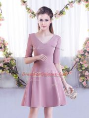 Half Sleeves Zipper Mini Length Ruching Quinceanera Court of Honor Dress