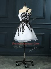 Stunning White Organza Lace Up Sleeveless Mini Length Lace and Appliques