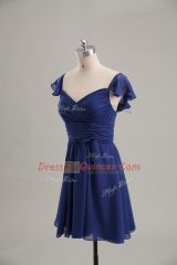 Custom Fit Blue Lace Up Prom Gown Ruching Sleeveless Mini Length