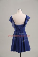 Custom Fit Blue Lace Up Prom Gown Ruching Sleeveless Mini Length