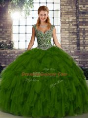 Artistic Floor Length Olive Green Vestidos de Quinceanera Straps Sleeveless Lace Up