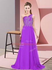 Purple Prom Party Dress Prom and Party with Beading One Shoulder Sleeveless Side Zipper
