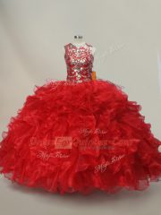 Delicate Sleeveless Lace Up Floor Length Ruffles and Sequins Quinceanera Dress