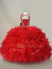 Delicate Sleeveless Lace Up Floor Length Ruffles and Sequins Quinceanera Dress