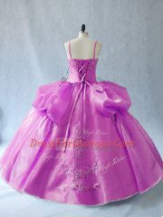 Sleeveless Floor Length Appliques Lace Up Sweet 16 Dress with Lilac