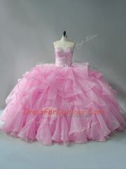 Sleeveless Beading and Ruffles Lace Up Sweet 16 Dresses