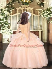Elegant Peach Scoop Neckline Lace Little Girl Pageant Gowns Sleeveless Zipper