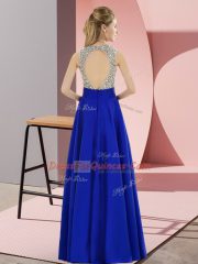 Floor Length Purple Party Dresses Elastic Woven Satin Sleeveless Beading