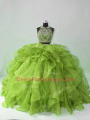 Comfortable Green Sleeveless Organza Brush Train Backless Sweet 16 Dress for Sweet 16 and Quinceanera