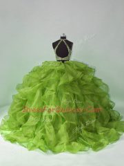 Comfortable Green Sleeveless Organza Brush Train Backless Sweet 16 Dress for Sweet 16 and Quinceanera