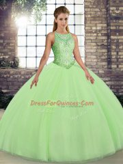 Superior Ball Gown Prom Dress Military Ball and Sweet 16 and Quinceanera with Embroidery Scoop Sleeveless Lace Up