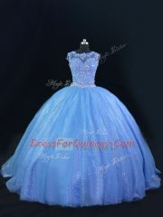 Tulle and Sequined Sleeveless Ball Gown Prom Dress and Beading
