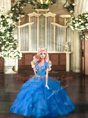 Colorful Sweetheart Sleeveless Quinceanera Gowns Floor Length Beading and Ruffles Blue Tulle