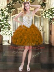 Vintage Sleeveless Zipper Mini Length Beading and Ruffles Dress for Prom