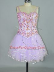 Glorious Spaghetti Straps Sleeveless Lace Up Lavender Tulle