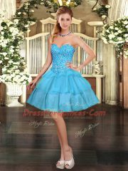 Best Selling Sweetheart Sleeveless Lace Up Homecoming Dress Aqua Blue Organza