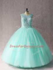 Glorious Scoop Sleeveless Tulle Quinceanera Dresses Beading Lace Up
