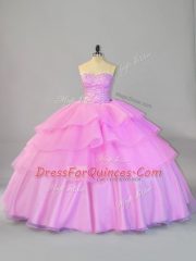 Classical Ball Gowns Sweet 16 Dress Lilac Sweetheart Organza Sleeveless Floor Length Lace Up