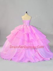 Classical Ball Gowns Sweet 16 Dress Lilac Sweetheart Organza Sleeveless Floor Length Lace Up