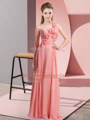 Watermelon Red Sleeveless Floor Length Hand Made Flower Lace Up Quinceanera Court Dresses