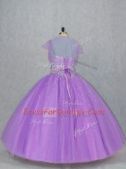 Lavender Lace Up Sweetheart Beading Sweet 16 Dresses Tulle Sleeveless