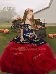 Best Straps Sleeveless Tulle Pageant Gowns For Girls Embroidery and Ruffles Lace Up